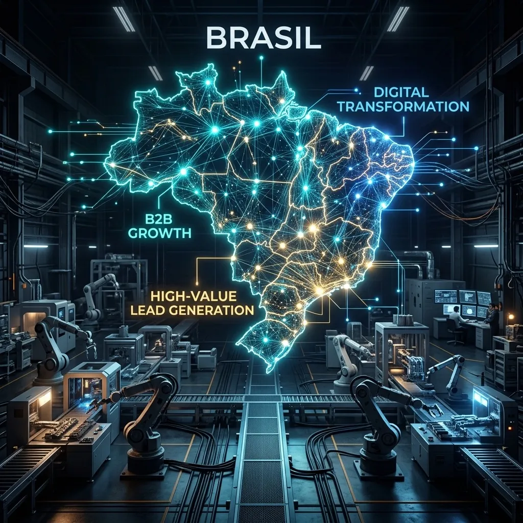 B2B industrial marketing strategy meeting with pipeline charts and RFQ tracking dashboard for Brazilian manufacturers.