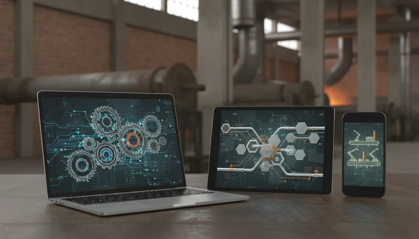 Mockup arquitetural de site para empresas industriais com catálogo acoplado
